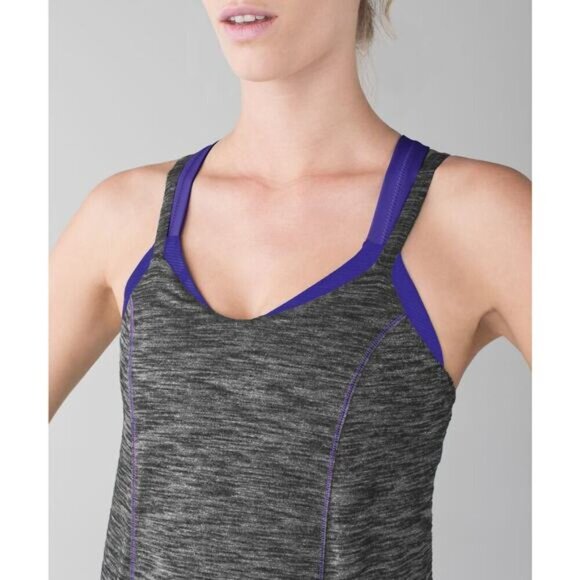LULULEMON Run For Gold Tank Sz 8 Heathered Black / Iris Flower - Picture 2 of 7